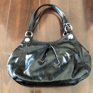 Black patent leather shoulder bag